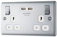 BG NPC22U3W Nexus Metal Double Socket + 2x USB - White Insert - Polished Chrome (5 Pack) - westbasedirect.com