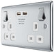 BG NPC22U3W Nexus Metal Double Socket + 2x USB - White Insert - Polished Chrome - westbasedirect.com