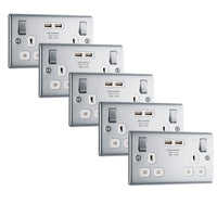 BG NPC22U3Wx5 Nexus Metal Double Socket + 2x USB - White Insert - Polished Chrome (5 Pack)