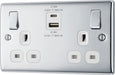 BG NPC22UAC22W Nexus Metal 13A Double Switched Power Socket + USB A+C (22W) - Polished Chrome + White Insert - westbasedirect.com