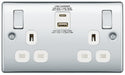 BG NPC22UAC30W Nexus Metal 13A Double Socket + USB A+C (30W) - White Insert - Polished Chrome - westbasedirect.com