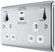 BG NPC22UAC30W Nexus Metal 13A Double Socket + USB A+C (30W) - White Insert - Polished Chrome - westbasedirect.com