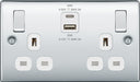 BG NPC22UAC45W Nexus Metal 13A Double Switched Power Socket + USB A+C (45W) - Polished Chrome + White Insert - westbasedirect.com