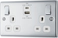 BG NPC22UAC45W Nexus Metal 13A Double Switched Power Socket + USB A+C (45W) - Polished Chrome + White Insert - westbasedirect.com