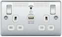 BG NPC22UWRW Nexus Metal Double Socket 13A + Wifi Extender +1x USB(2.1A) - White Insert - Polished Chrome - westbasedirect.com