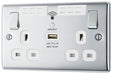 BG NPC22UWRW Nexus Metal Double Socket 13A + Wifi Extender +1x USB(2.1A) - White Insert - Polished Chrome - westbasedirect.com