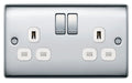 BG NPC22W Nexus Metal Double Socket 13A - White Insert - Polished Chrome (10 Pack) - westbasedirect.com