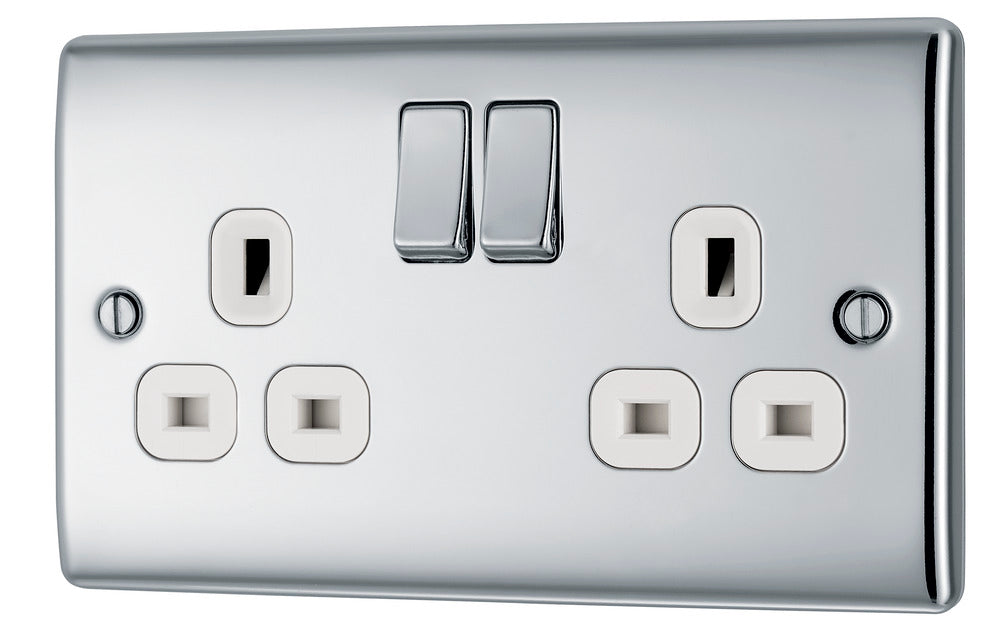 BG NPC22W Nexus Metal Double Socket 13A - White Insert - Polished Chrome (10 Pack) - westbasedirect.com