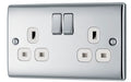 BG NPC22W Nexus Metal Double Socket 13A - White Insert - Polished Chrome (5 Pack) - westbasedirect.com