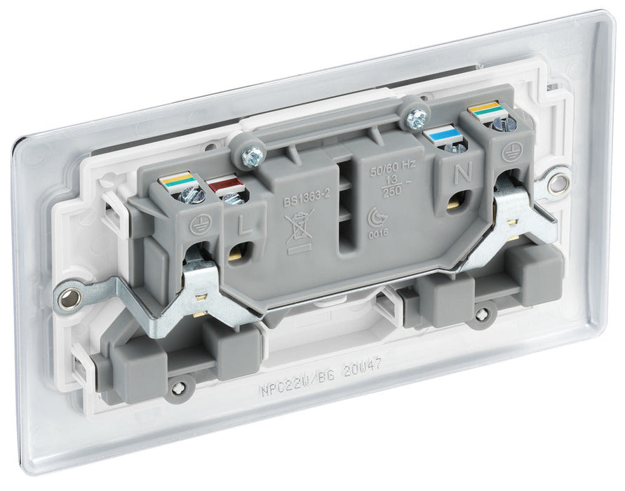 BG NPC22W Nexus Metal Double Socket 13A - White Insert - Polished Chrome (10 Pack) - westbasedirect.com