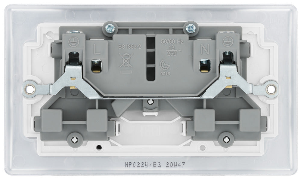 BG NPC22W Nexus Metal Double Socket 13A - White Insert - Polished Chrome (5 Pack) - westbasedirect.com