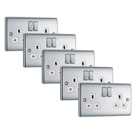 BG NPC22Wx5 Nexus Metal Double Socket 13A - White Insert - Polished Chrome (5 Pack)