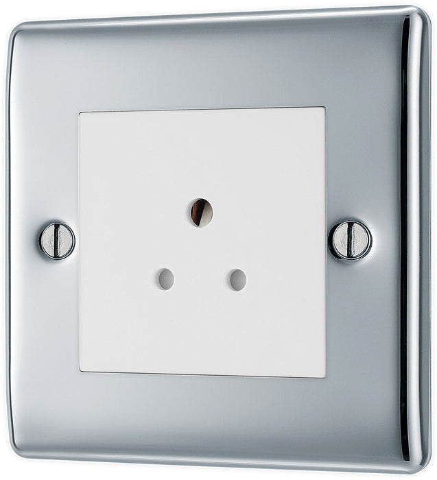 BG NPC28W Nexus Metal Unswitched Round Pin Socket 2A - White Insert - Polished Chrome - westbasedirect.com