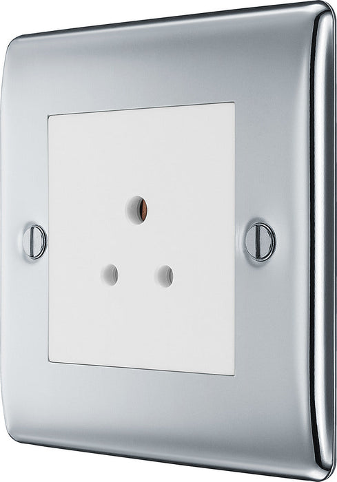 BG NPC28W Nexus Metal Unswitched Round Pin Socket 2A - White Insert - Polished Chrome - westbasedirect.com