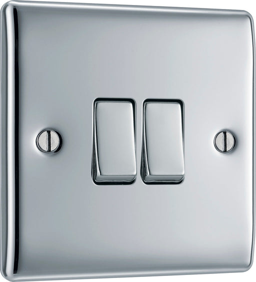 BG NPC42 Nexus Metal Double Light Switch 10A - Polished Chrome (10 Pack) - westbasedirect.com