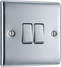 BG NPC42 Nexus Metal 20A 16AX 2 Way Double Light Switch - Polished Chrome