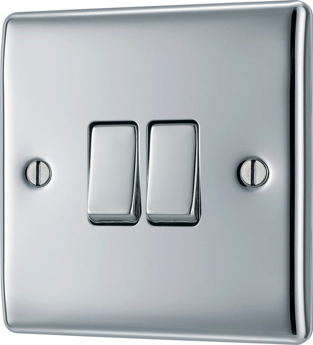 BG NPC42 Nexus Metal Double Light Switch 10A - Polished Chrome - westbasedirect.com