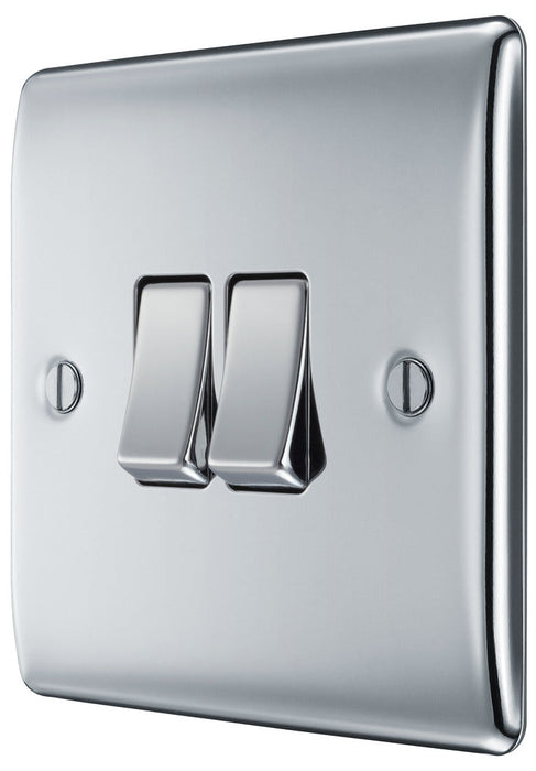 BG NPC42 Nexus Metal Double Light Switch 10A - Polished Chrome - westbasedirect.com