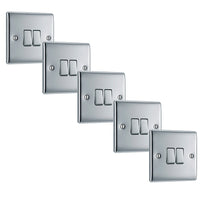 BG NPC42x5 Nexus Metal 20A 16AX 2 Way Double Light Switch - Polished Chrome (5 Pack)