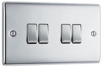 BG NPC44 Nexus Metal 20A 16AX 2 Way Quadruple Light Switch - Polished Chrome