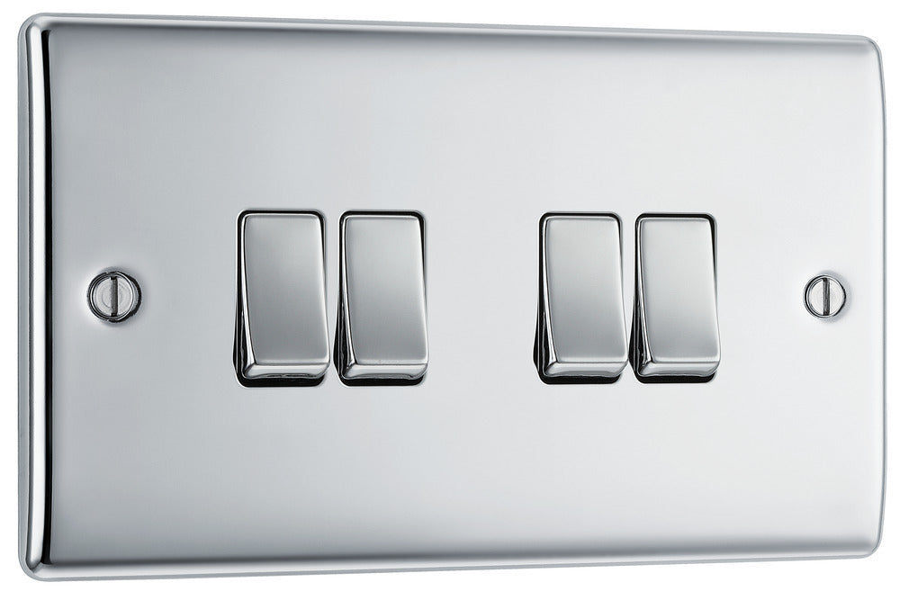 BG NPC44 Nexus Metal Quad Light Switch 10A - Polished Chrome - westbasedirect.com