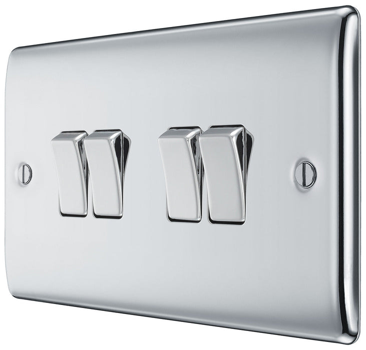 BG NPC44 Nexus Metal Quad Light Switch 10A - Polished Chrome - westbasedirect.com