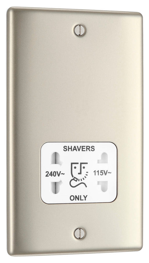 BG NPR20W Nexus Metal Dual Voltage Shaver Socket/White - Pearl Nickel - westbasedirect.com