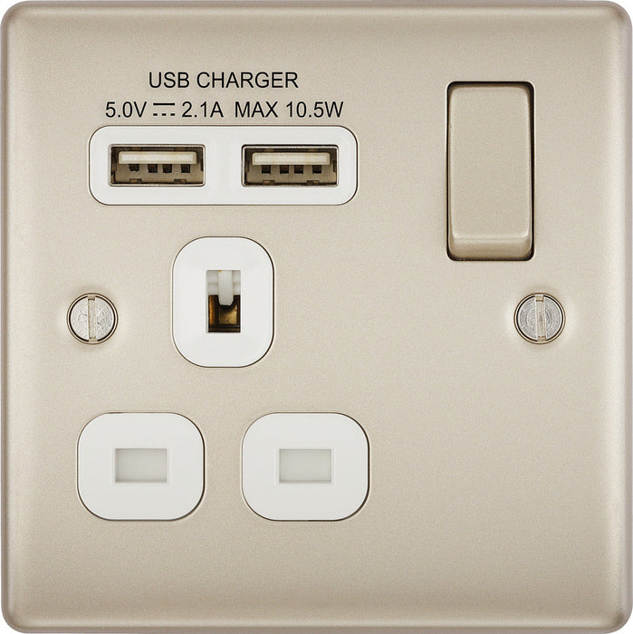 BG NPR21UW Nexus Metal Single Socket + 2x USB /White Insert - Pearl Nickel - westbasedirect.com