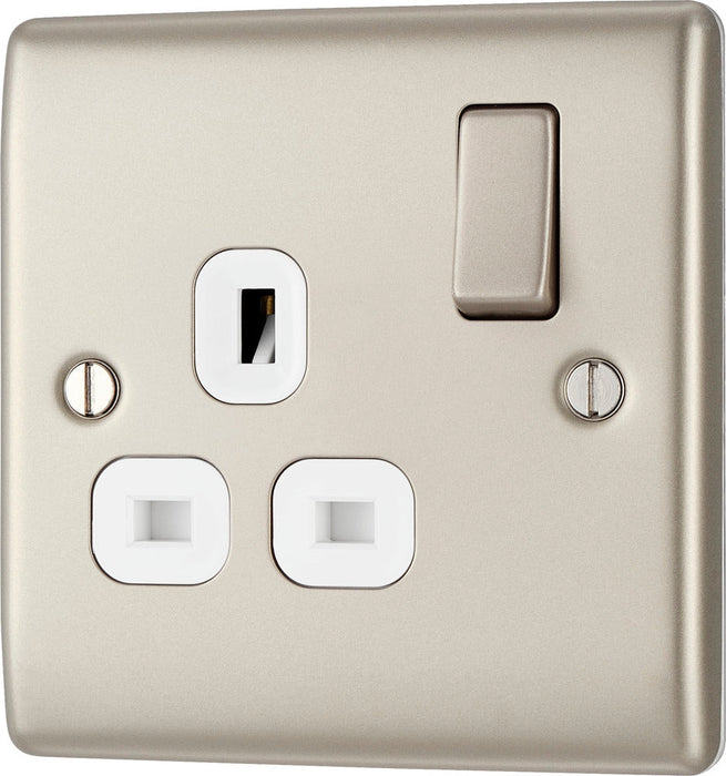 BG NPR21W Nexus Metal Single Socket 13A /White Insert - Pearl Nickel - westbasedirect.com