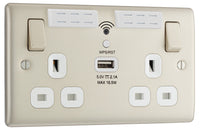 BG NPR22UWRW Nexus Metal Double Socket 13A + Wifi Extender +1x USB(2.1A) - White Insert - Pearl Nickel