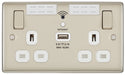 BG NPR22UWRW Nexus Metal Double Socket 13A + Wifi Extender +1x USB(2.1A) - White Insert - Pearl Nickel - westbasedirect.com