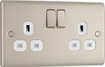 BG NPR22W Nexus Metal Double Socket 13A - White Insert - Pearl Nickel - westbasedirect.com