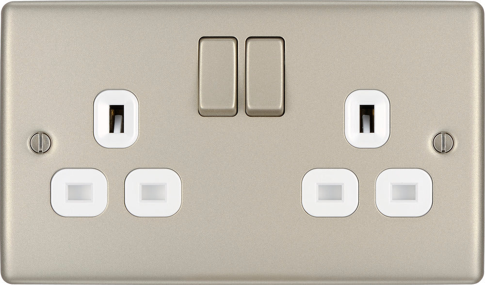 BG NPR22W Nexus Metal Double Socket 13A - White Insert - Pearl Nickel - westbasedirect.com