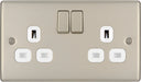 BG NPR22W Nexus Metal Double Socket 13A - White Insert - Pearl Nickel - westbasedirect.com