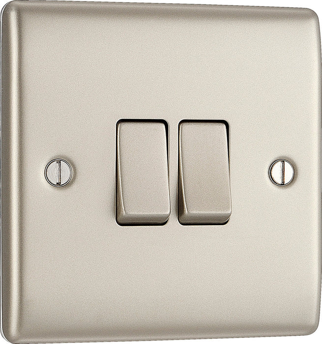 BG NPR42 Nexus Metal Double Light Switch 10A - Pearl Nickel - westbasedirect.com