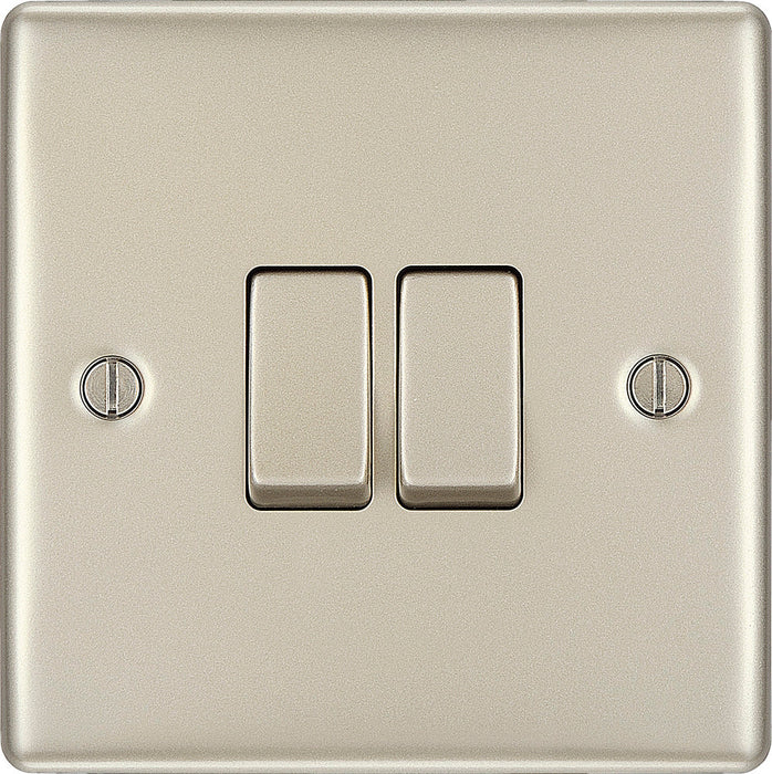 BG NPR42 Nexus Metal Double Light Switch 10A - Pearl Nickel - westbasedirect.com