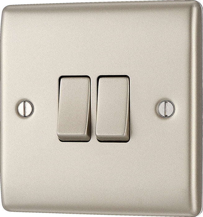 BG NPR42 Nexus Metal Double Light Switch 10A - Pearl Nickel - westbasedirect.com