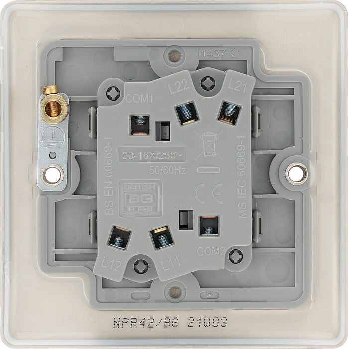 BG NPR42 Nexus Metal Double Light Switch 10A - Pearl Nickel - westbasedirect.com