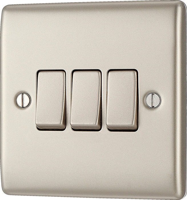 BG NPR43 Nexus Metal Triple Light Switch 10A - Pearl Nickel - westbasedirect.com