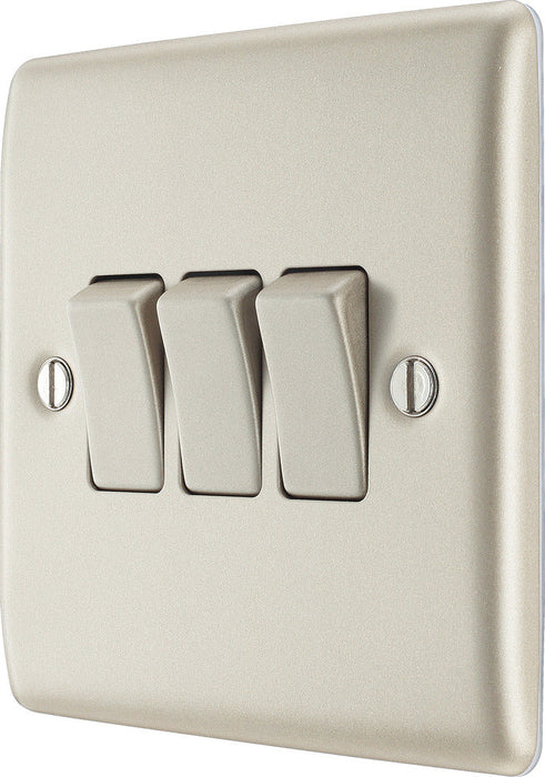 BG NPR43 Nexus Metal Triple Light Switch 10A - Pearl Nickel - westbasedirect.com