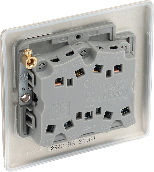 BG NPR43 Nexus Metal Triple Light Switch 10A - Pearl Nickel - westbasedirect.com