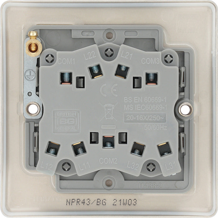 BG NPR43 Nexus Metal Triple Light Switch 10A - Pearl Nickel - westbasedirect.com