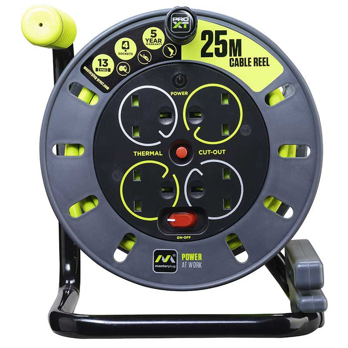 Masterplug PRO-XT 4 Socket 25m 13A MED Open Reel - westbasedirect.com