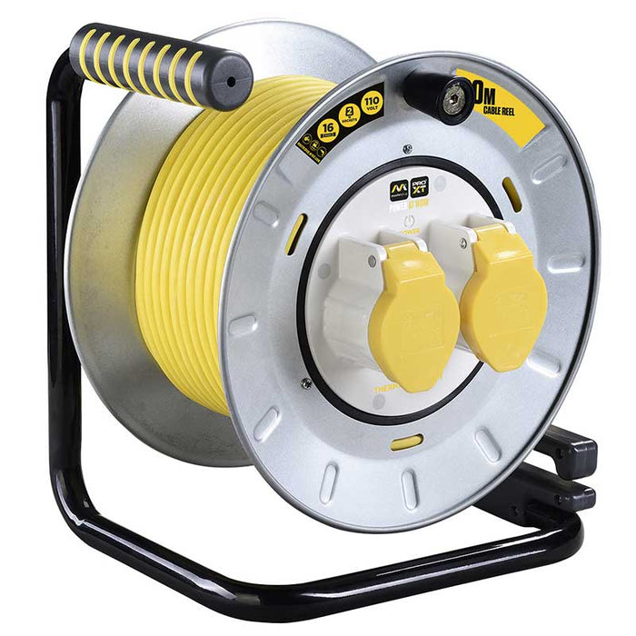 Masterplug PRO-XT 2 Socket 30m 16A 110V Metal Open Reel + Thermal CO - westbasedirect.com