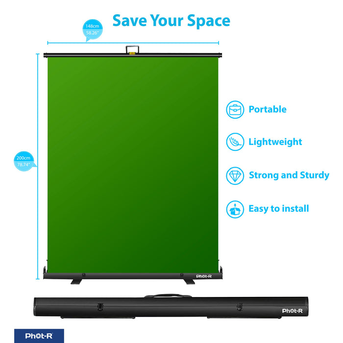 Phot-R Portable Retractable Backdrop 148x200 Green - westbasedirect.com