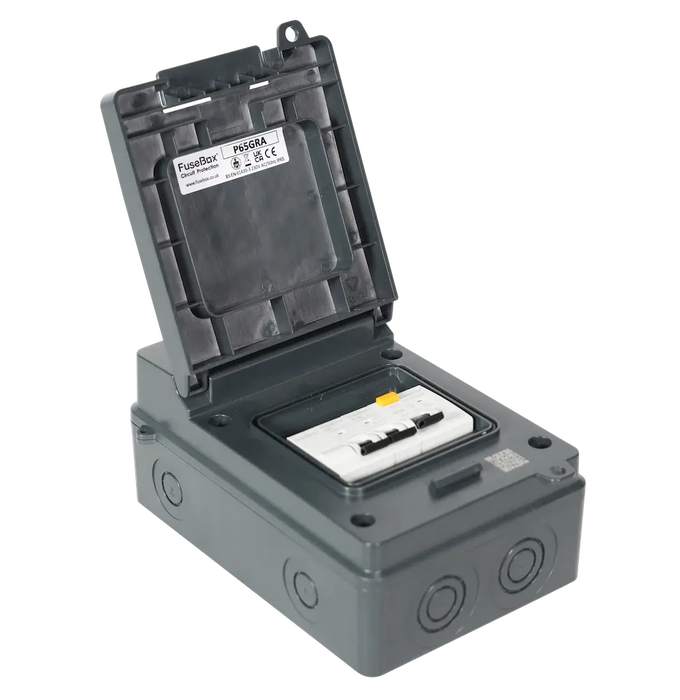 FuseBox P65GRA IP65 Plastic Garage Unit 63A 30mA RCD 6A/16A MCBs Grey