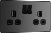 BG Evolve PCDBC22B 13A Double Switched Power Socket - Black Chrome (Black)