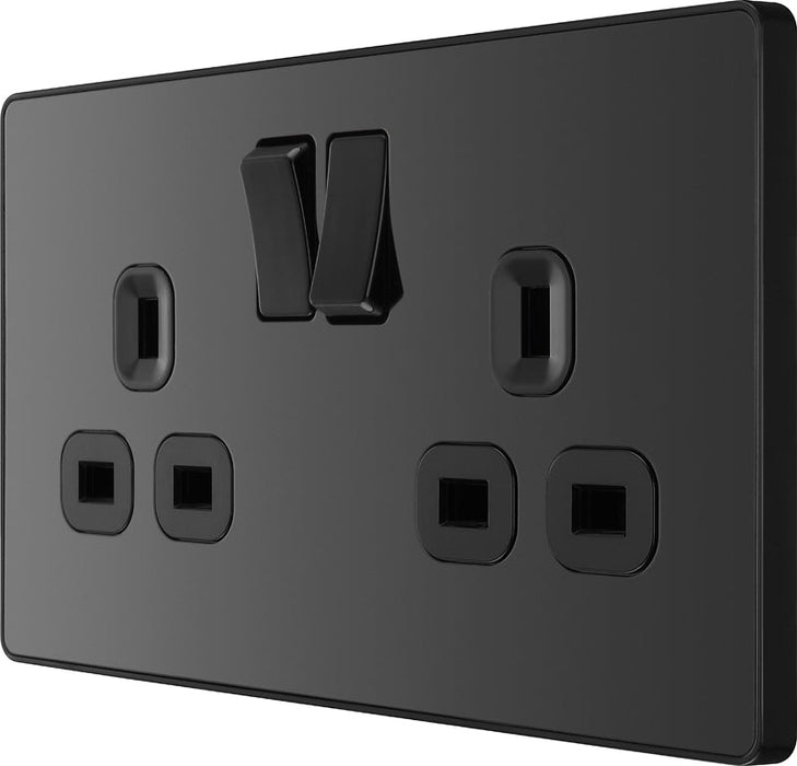 BG Evolve PCDBC22B 13A Double Switched Power Socket - Black Chrome (Black) - westbasedirect.com