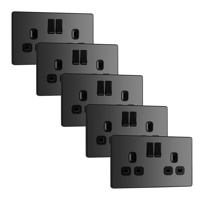 BG Evolve PCDBC22Bx5 13A Double Switched Power Socket - Black Chrome (Black) (5 Pack)