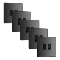 BG Evolve PCDBC42Bx5 20A 16AX 2 Way Double Light Switch - Black Chrome (Black) (5 Pack)